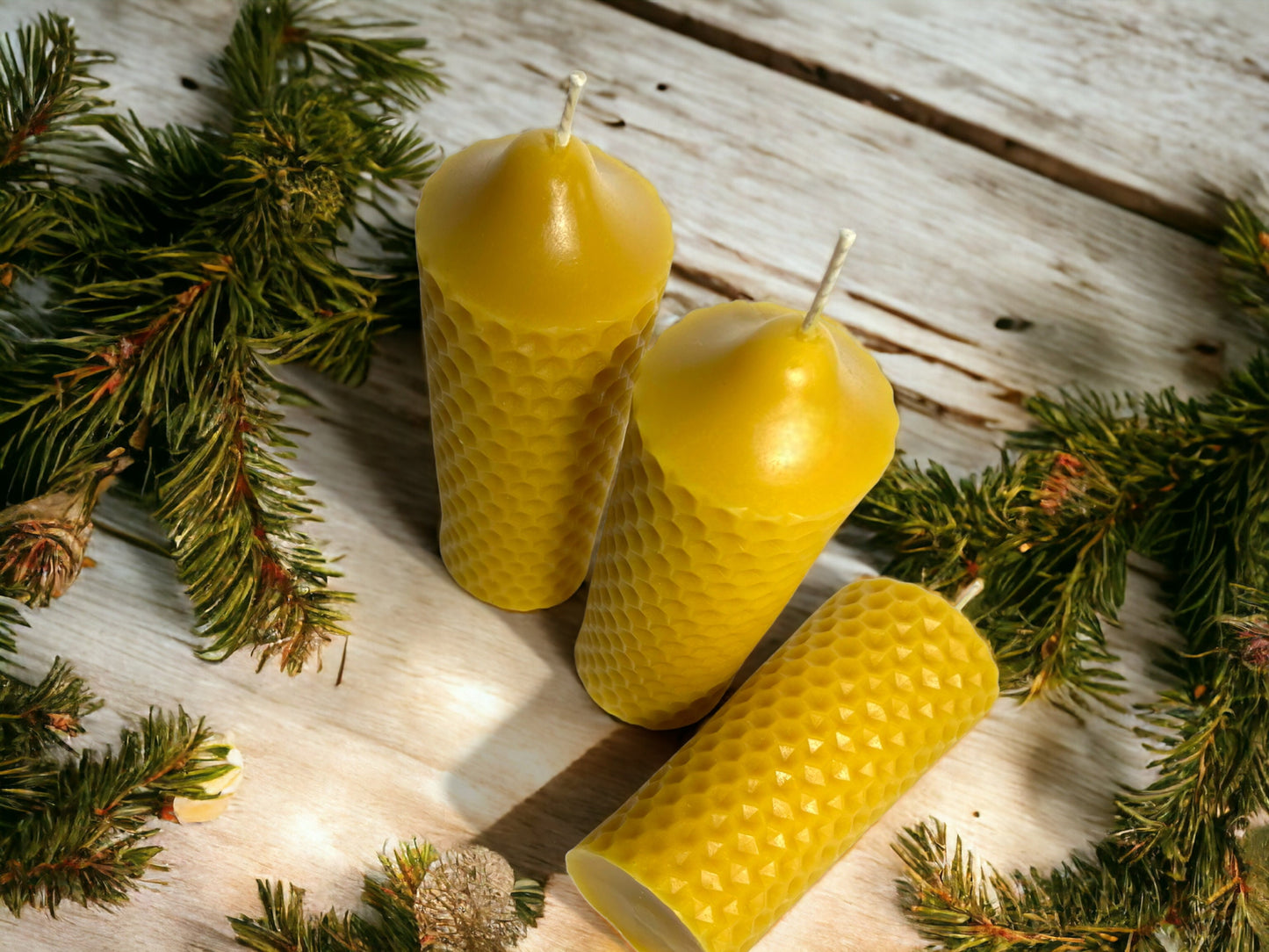 Pure Beeswax Pillar Candle, 6 x 2 in, 35-40 Hour Burn Time (Honeycomb design)