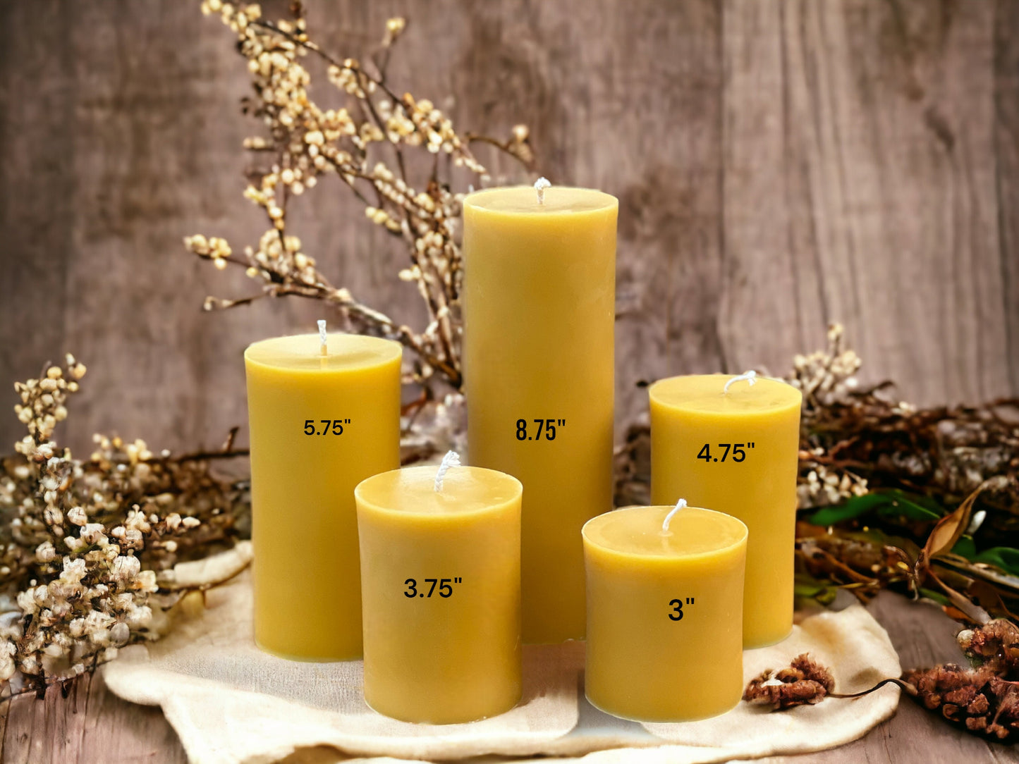 4.75" x 3", 60 Hour Burn Time, Pure Beeswax Pillar Candle