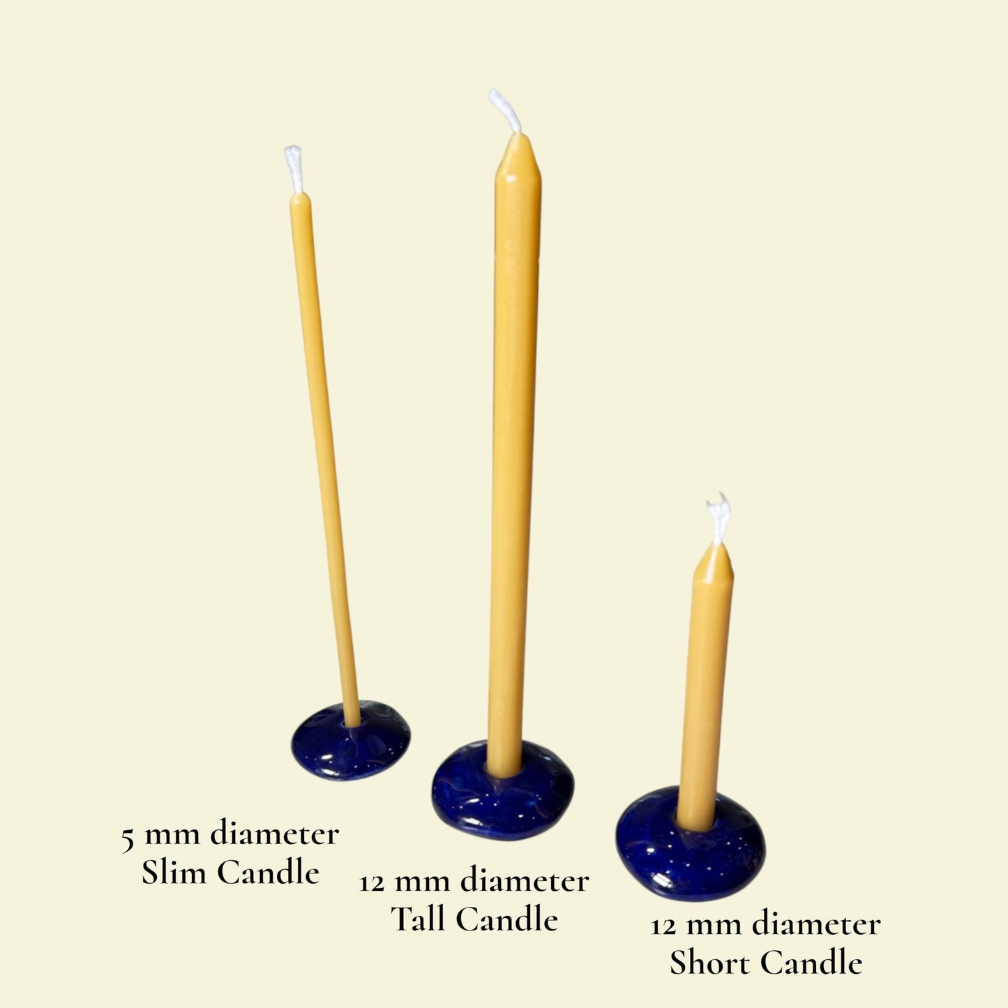 Ceramic Candle Holder for 12 mm or 5 mm Beeswax Candles - Dark Blue