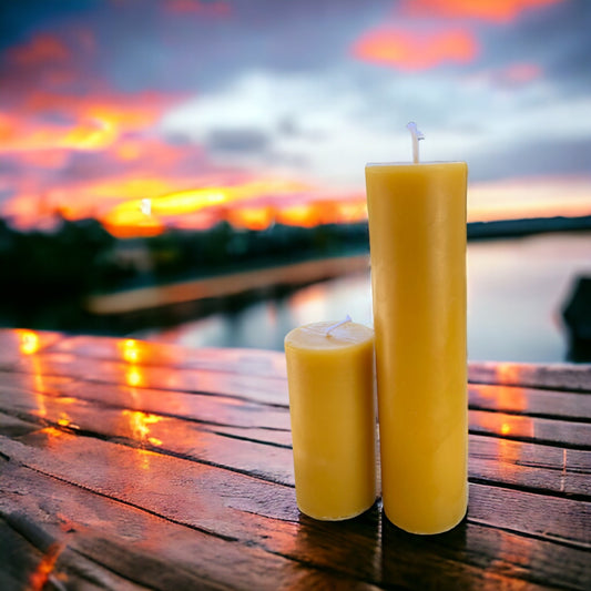 100% Beeswax Candle Set – "Sunset Glow Pillars", Natural Honey Scent, Set of 2