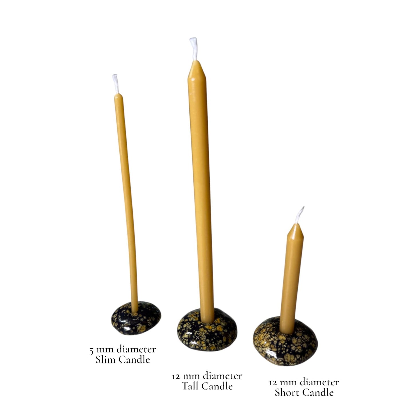 Ceramic Candle Holder for 12 mm or 5 mm Beeswax Candles - Black "Golden Night"