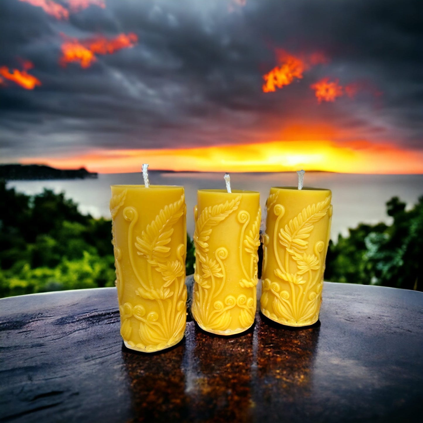 Golden Glow Beeswax Pillar Candle, 4.5 x 2 in, 24+ Hour Burn Time (Set of 1, 3, 5 or 10)