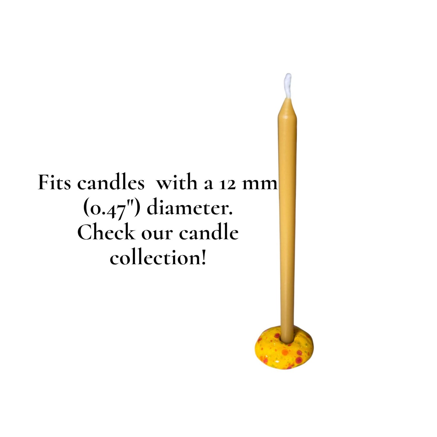 Ceramic Candle Holder for 12 mm or 5 mm Beeswax Candles - Yellow "Sunny Dots"