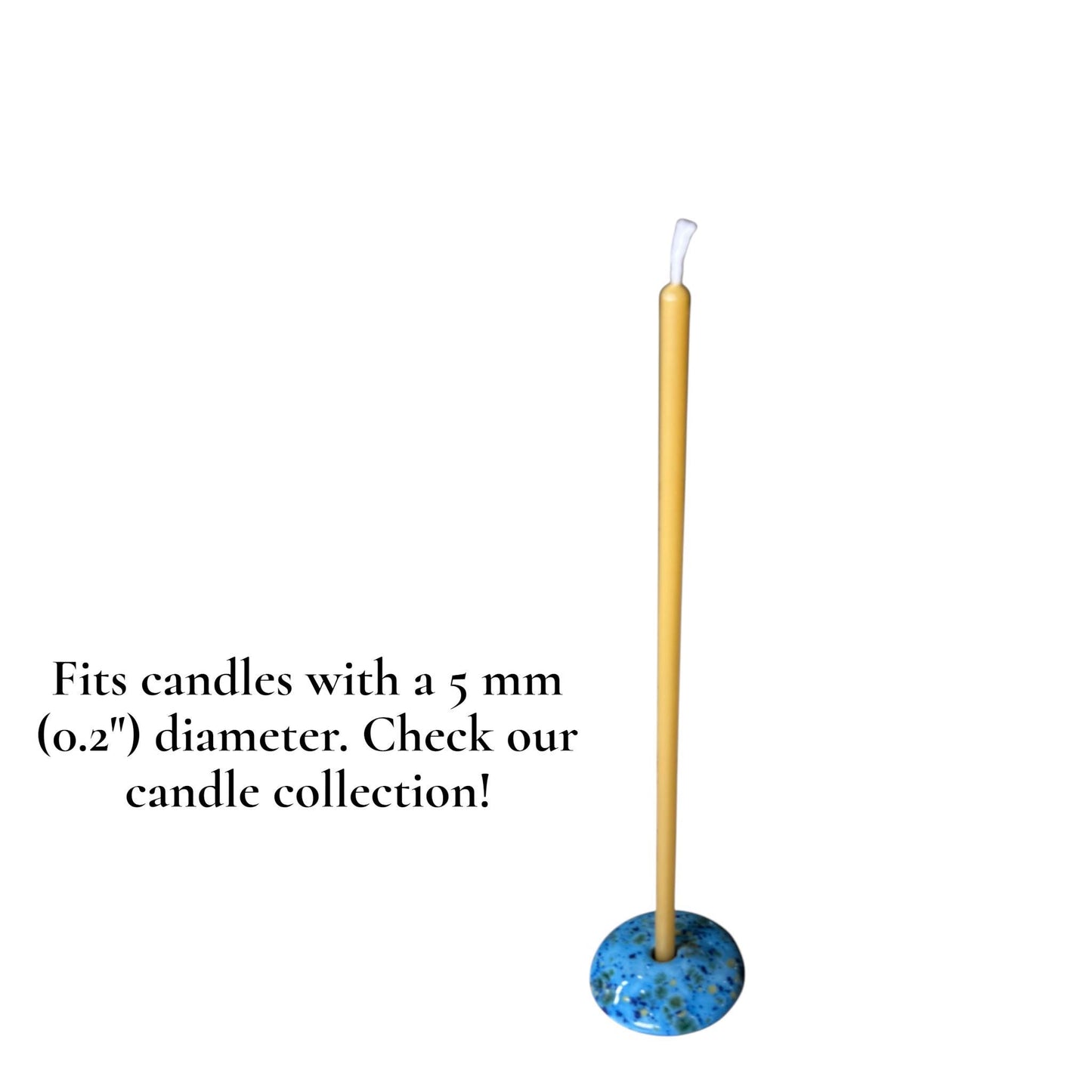 Ceramic Candle Holder for 12 mm or 5 mm Beeswax Candles - Azure