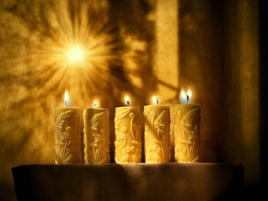 Golden Glow Beeswax Pillar Candle, 4.5 x 2 in, 24+ Hour Burn Time (Set of 1, 3, 5 or 10)