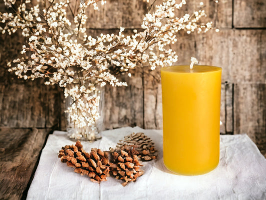 4.75" x 3", 60 Hour Burn Time, Pure Beeswax Pillar Candle