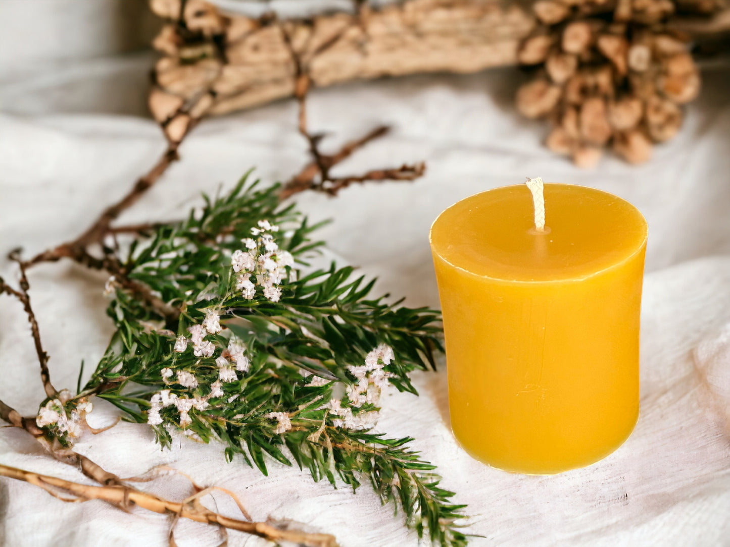 3.75 x 3 in, 50-55 Hour Burn Time, Pure Beeswax Pillar Candle