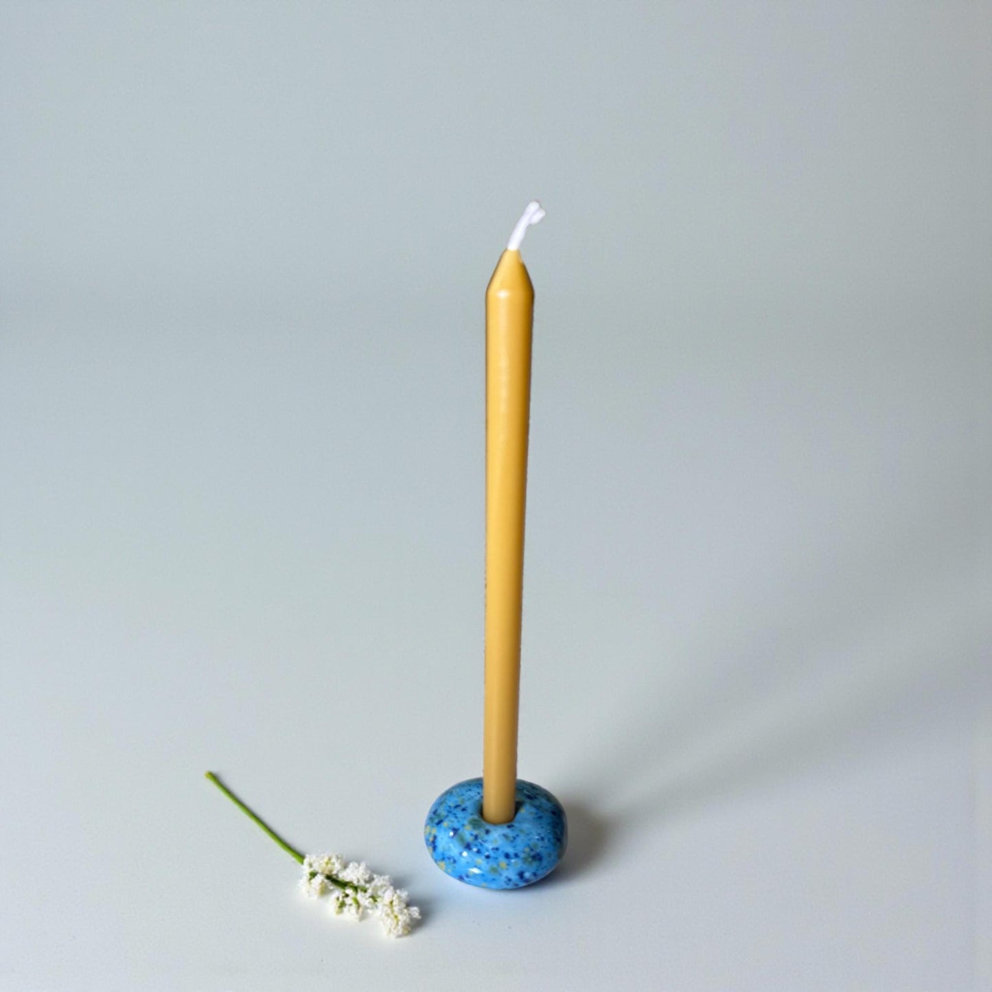 Ceramic Candle Holder for 12 mm or 5 mm Beeswax Candles - Azure