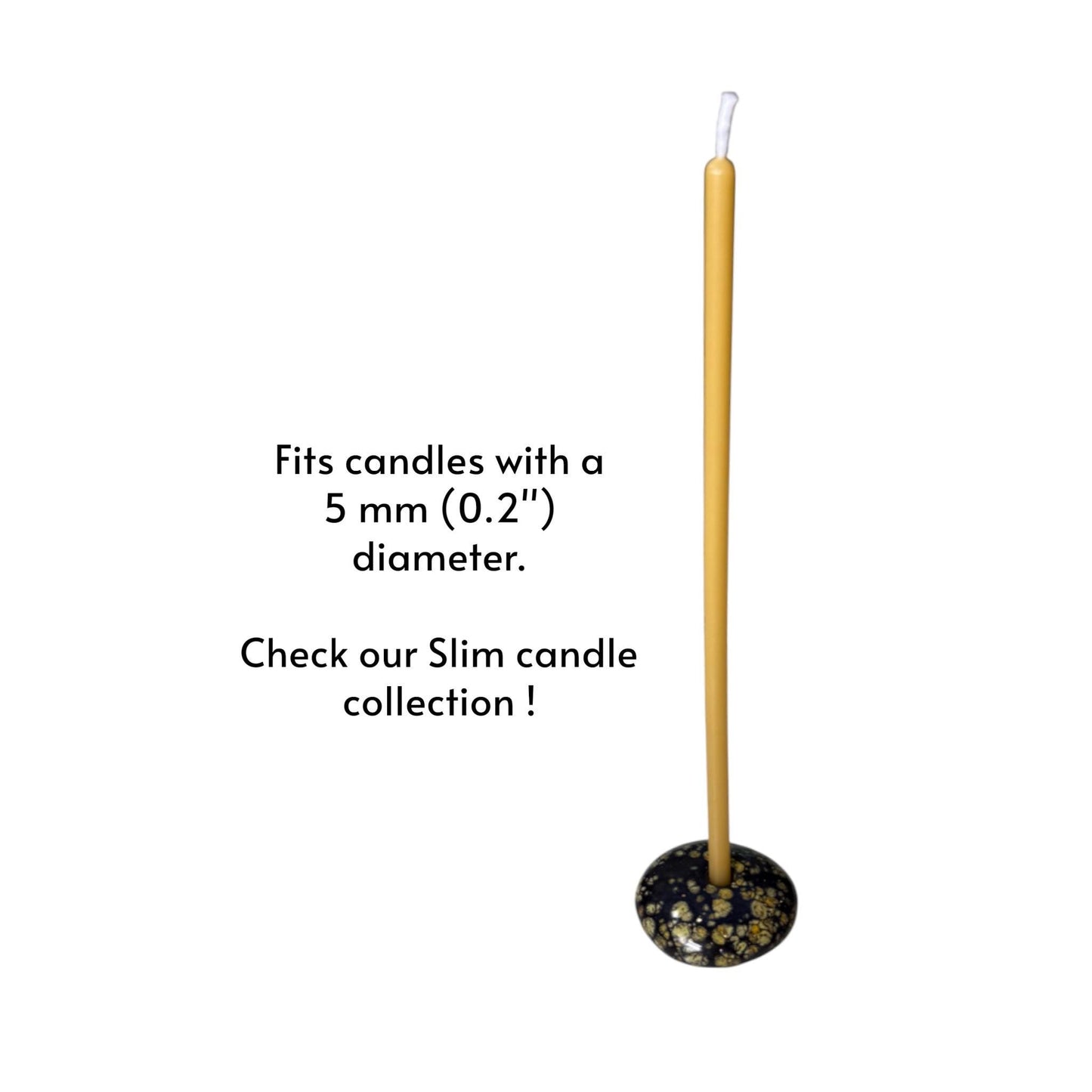Ceramic Candle Holder for 12 mm or 5 mm Beeswax Candles - Black "Golden Night"