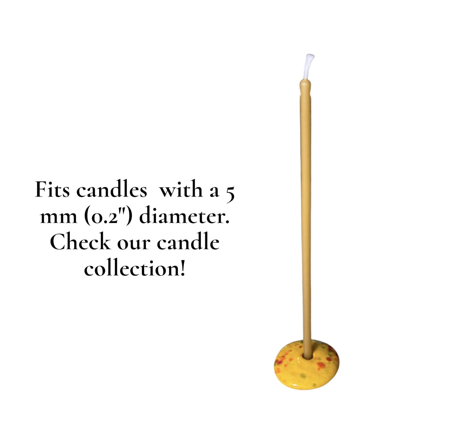 Ceramic Candle Holder for 12 mm or 5 mm Beeswax Candles - Yellow "Sunny Dots"