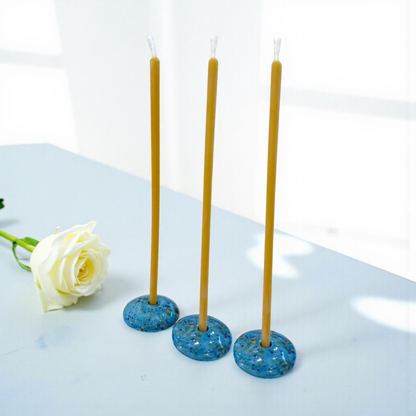 Ceramic Candle Holder for 5 mm Beeswax Candles - Blue Lagoon
