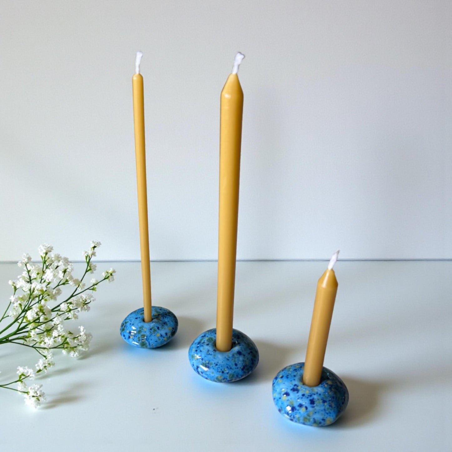 Ceramic Candle Holder for 12 mm or 5 mm Beeswax Candles - Azure