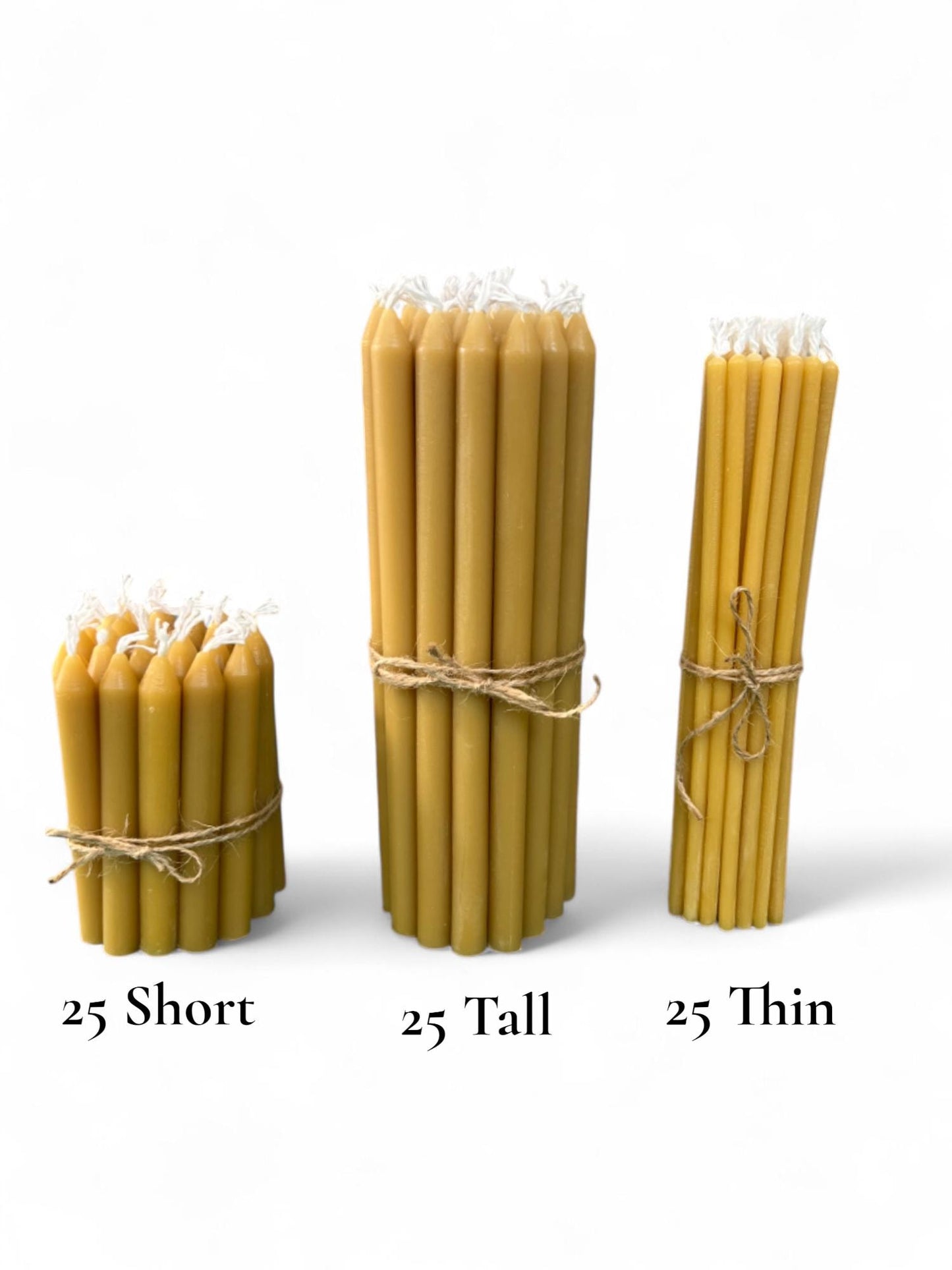 100% Beeswax Orthodox  Candles – Set of 25 – 3 Sizes Available – Handcrafted from Pure Texas Beeswax