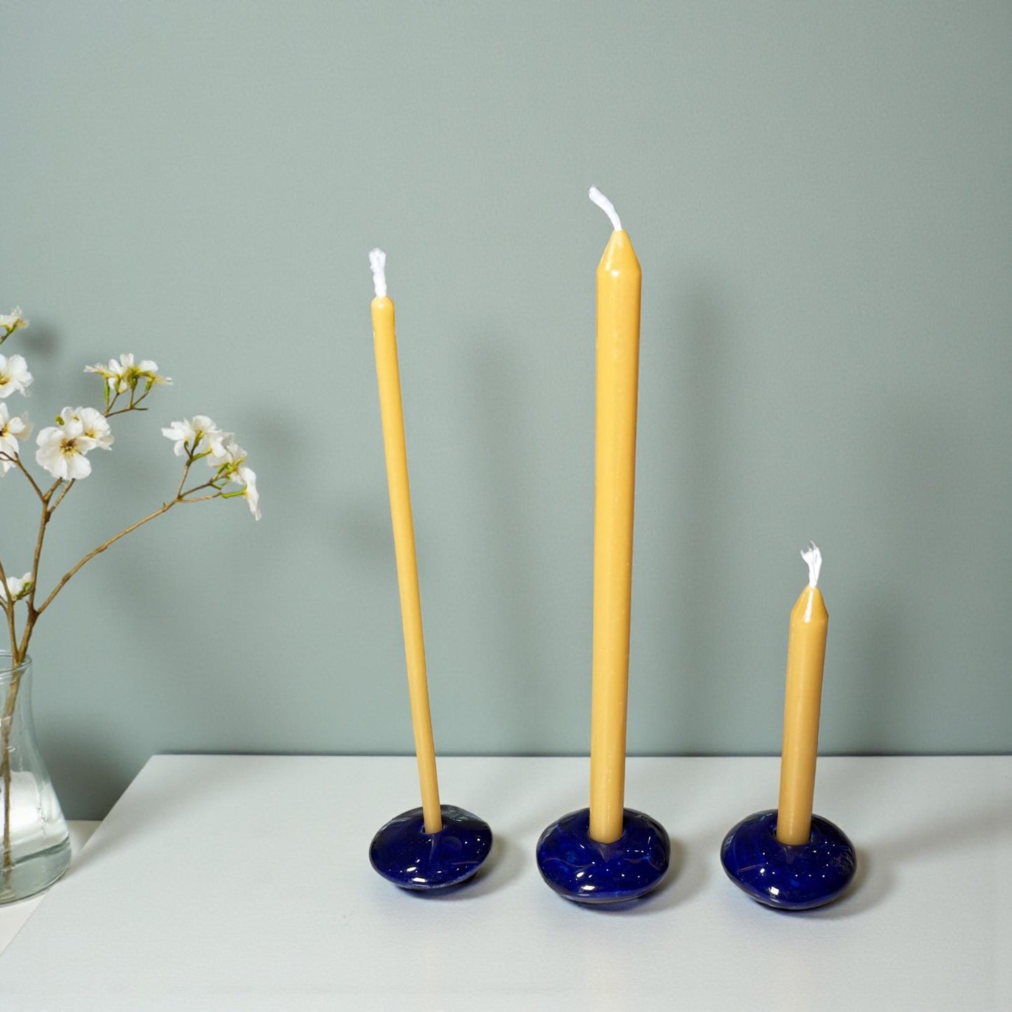 Ceramic Candle Holder for 12 mm or 5 mm Beeswax Candles - Dark Blue