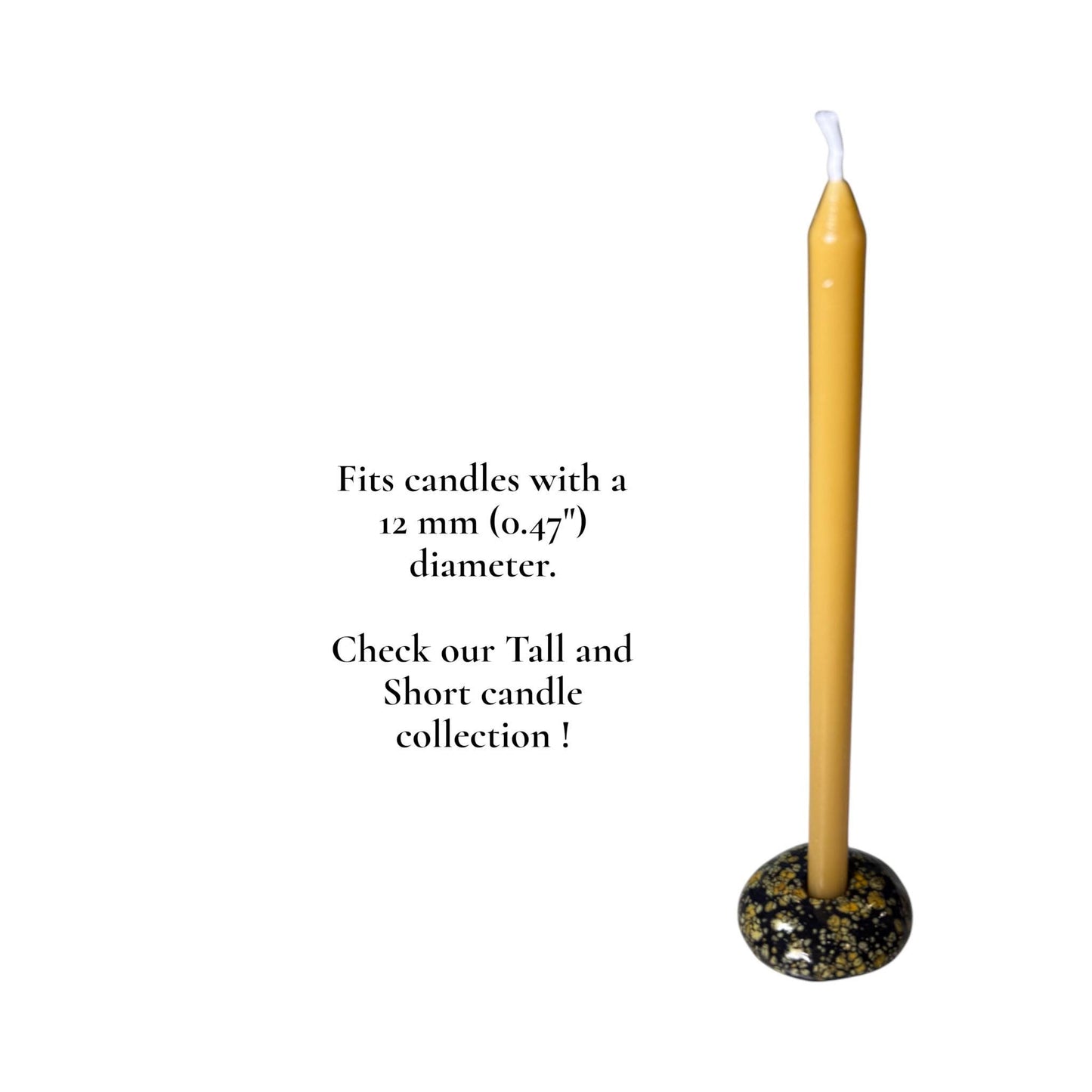 Ceramic Candle Holder for 12 mm or 5 mm Beeswax Candles - Black "Golden Night"