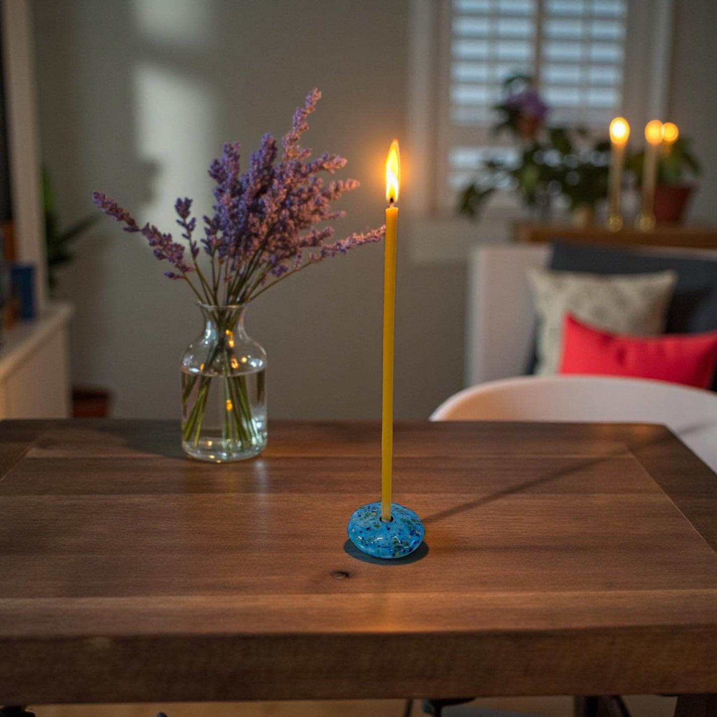 Ceramic Candle Holder for 5 mm Beeswax Candles - Blue Lagoon