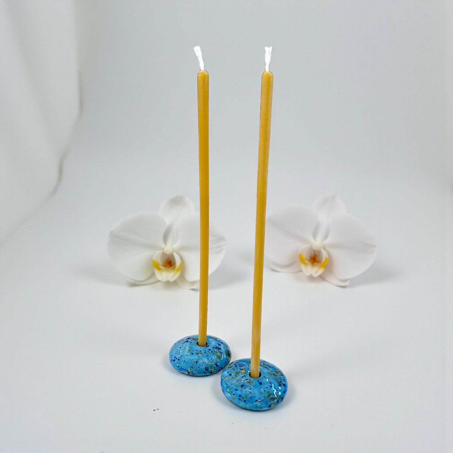 Ceramic Candle Holder for 5 mm Beeswax Candles - Blue Lagoon