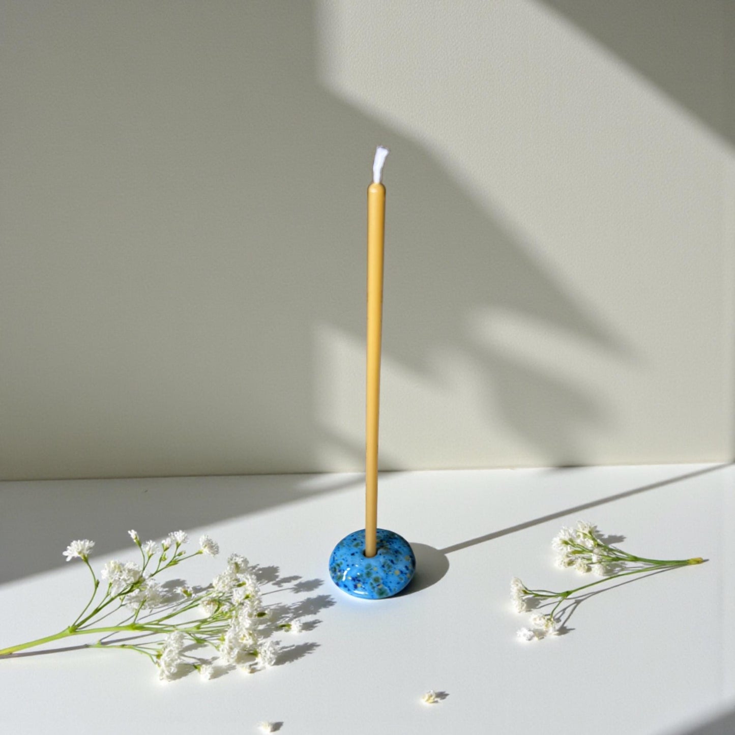 Ceramic Candle Holder for 12 mm or 5 mm Beeswax Candles - Azure