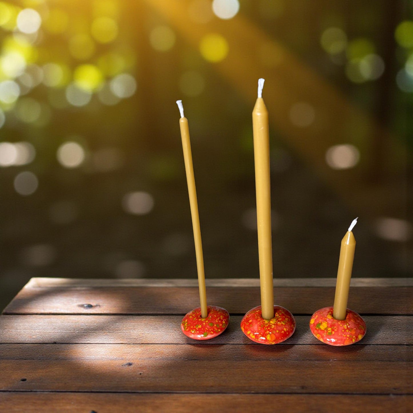 Ceramic Candle Holder for 12 mm or 5 mm Beeswax Candles - Red "Fire Bloom"