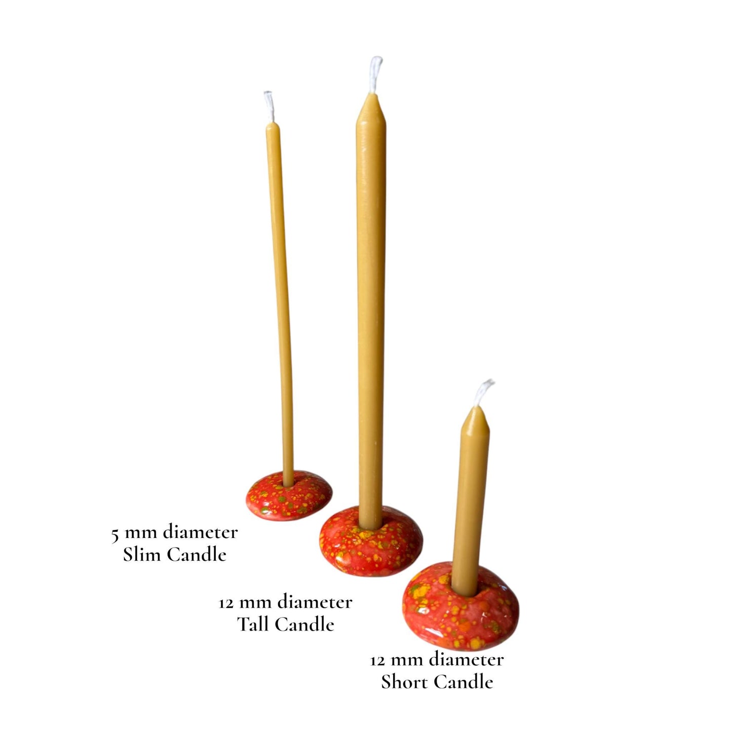 Ceramic Candle Holder for 12 mm or 5 mm Beeswax Candles - Red "Fire Bloom"