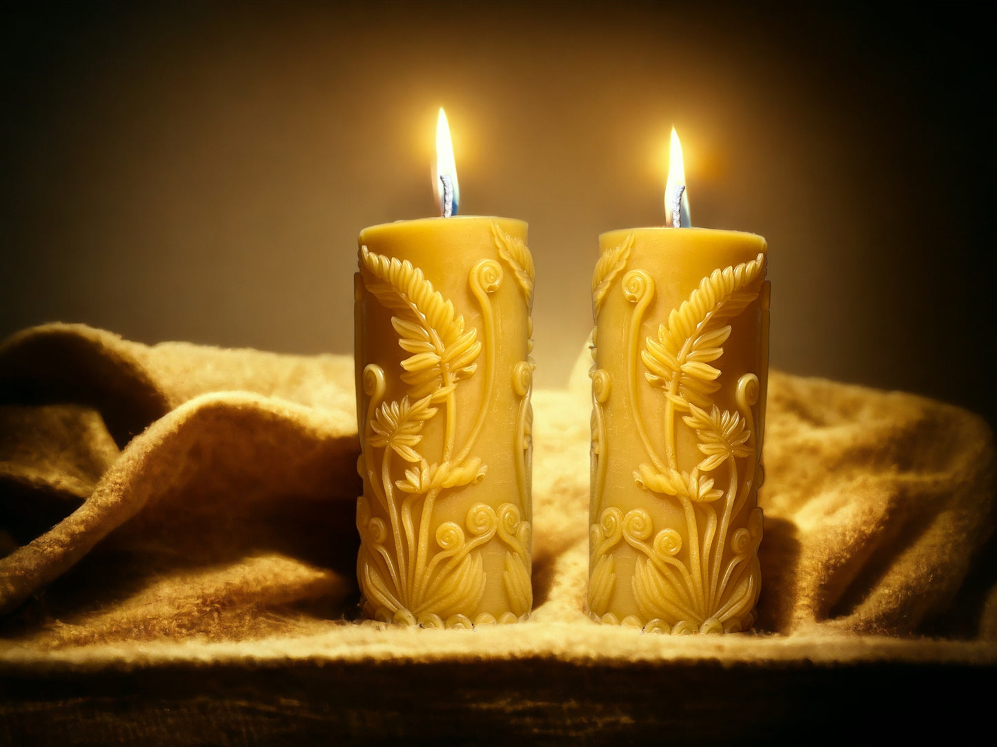 Golden Glow Beeswax Pillar Candle, 4.5 x 2 in, 24+ Hour Burn Time (Set of 1, 3, 5 or 10)