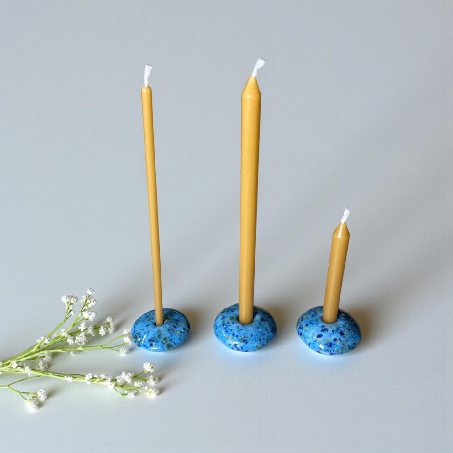 Ceramic Candle Holder for 12 mm or 5 mm Beeswax Candles - Azure