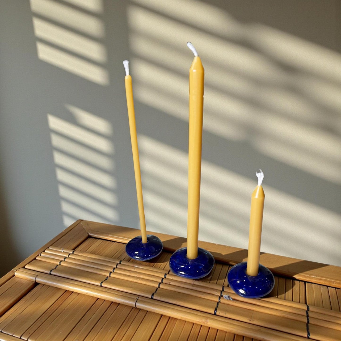 Ceramic Candle Holder for 12 mm or 5 mm Beeswax Candles - Dark Blue